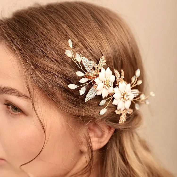 Wedding Hair Accessories - Opal Gold Bridal Hair Clip