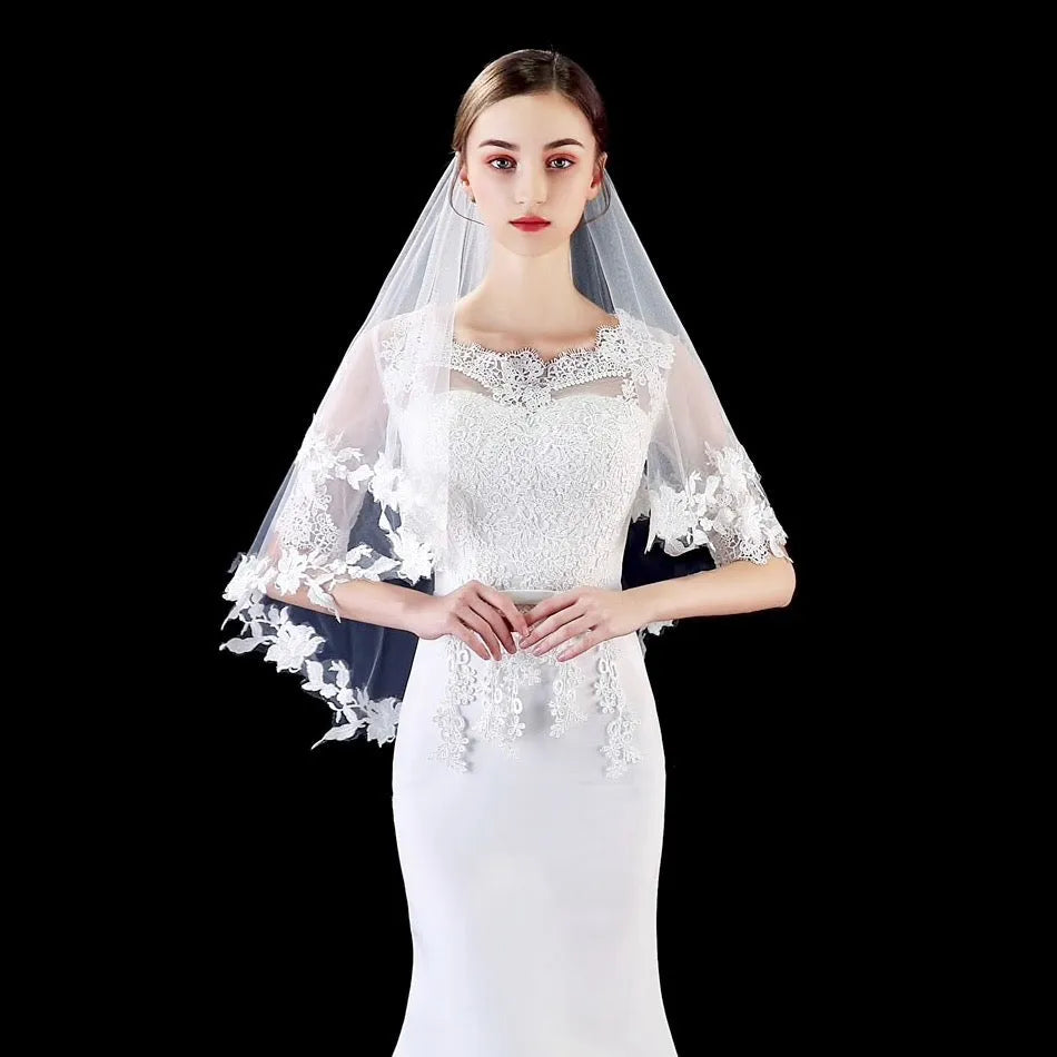 Wedding Veils - Ivory Lace Edge Fingertip Length Bridal Veil