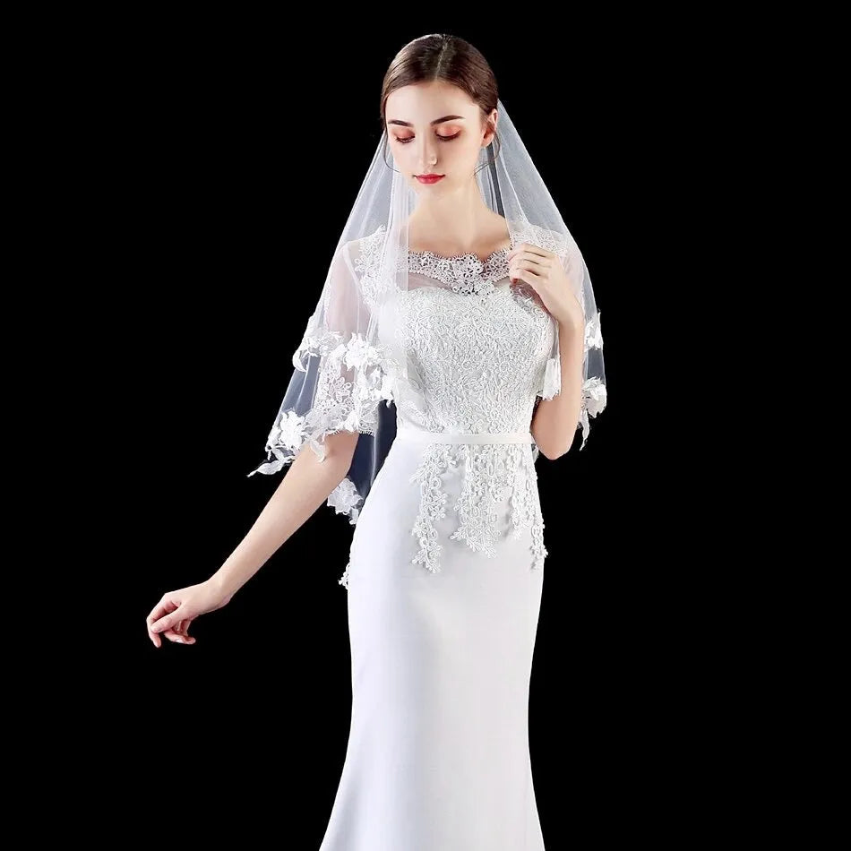 Wedding Veils - Ivory Lace Edge Fingertip Length Bridal Veil