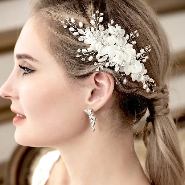 Wedding Hair Accessories - Floral Pearl and Crystal Bridal Hair Clip