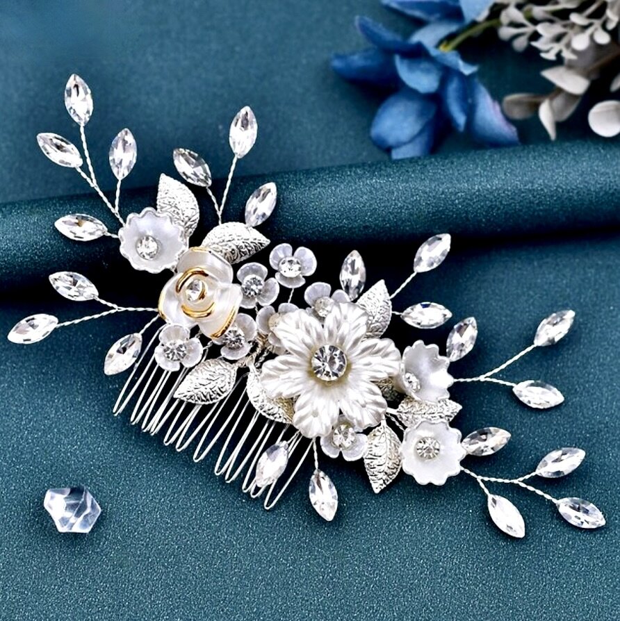 Wedding Hair Accessories - Floral Bridal Hair Comb - Available in Silver and Gold