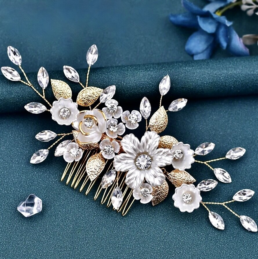 Wedding Hair Accessories - Floral Bridal Hair Comb - Available in Silver and Gold