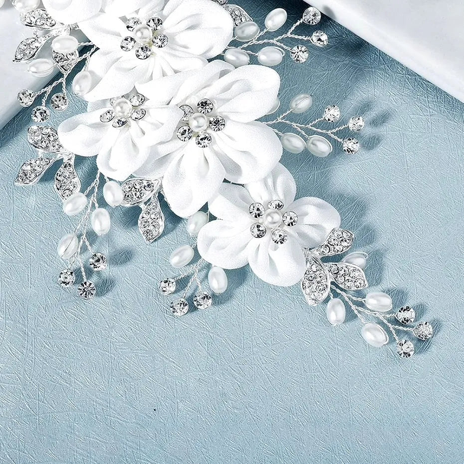 Wedding Hair Accessories - Floral Pearl and Crystal Bridal Hair Clip