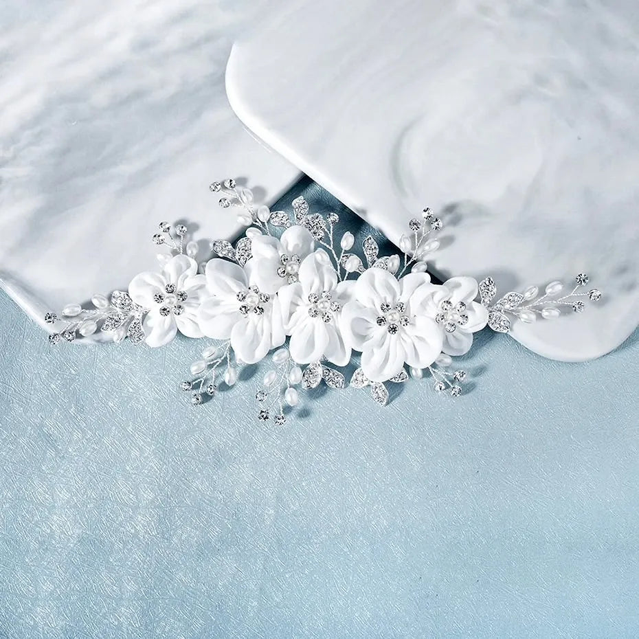 Wedding Hair Accessories - Floral Pearl and Crystal Bridal Hair Clip