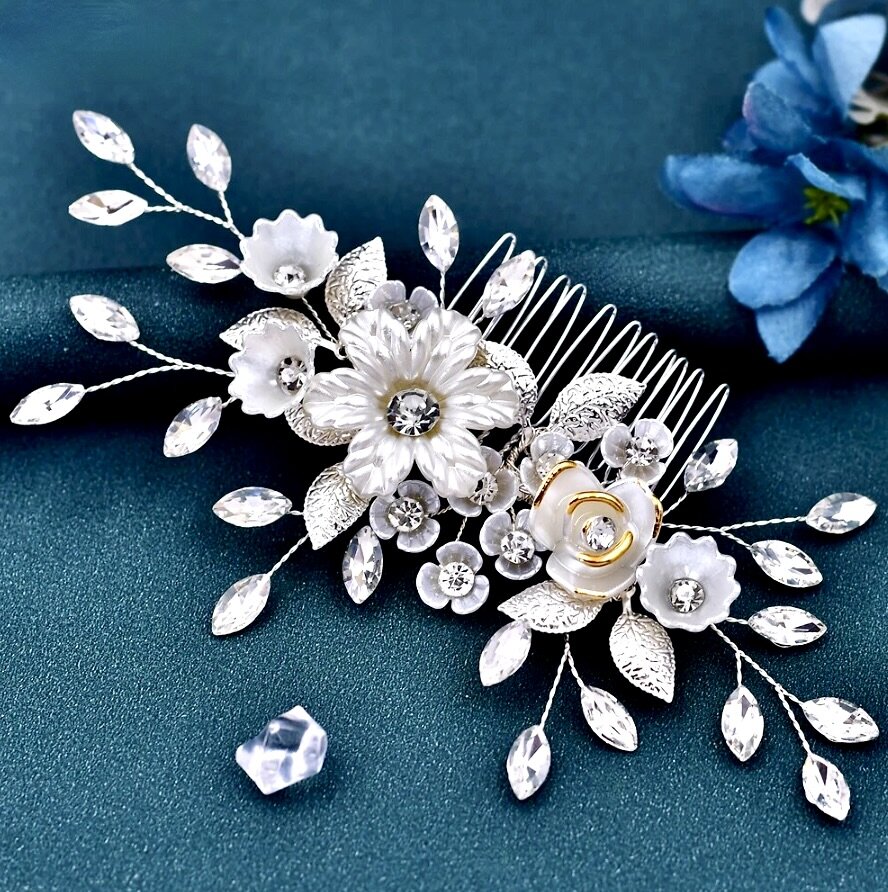 Wedding Hair Accessories - Floral Bridal Hair Comb - Available in Silver and Gold