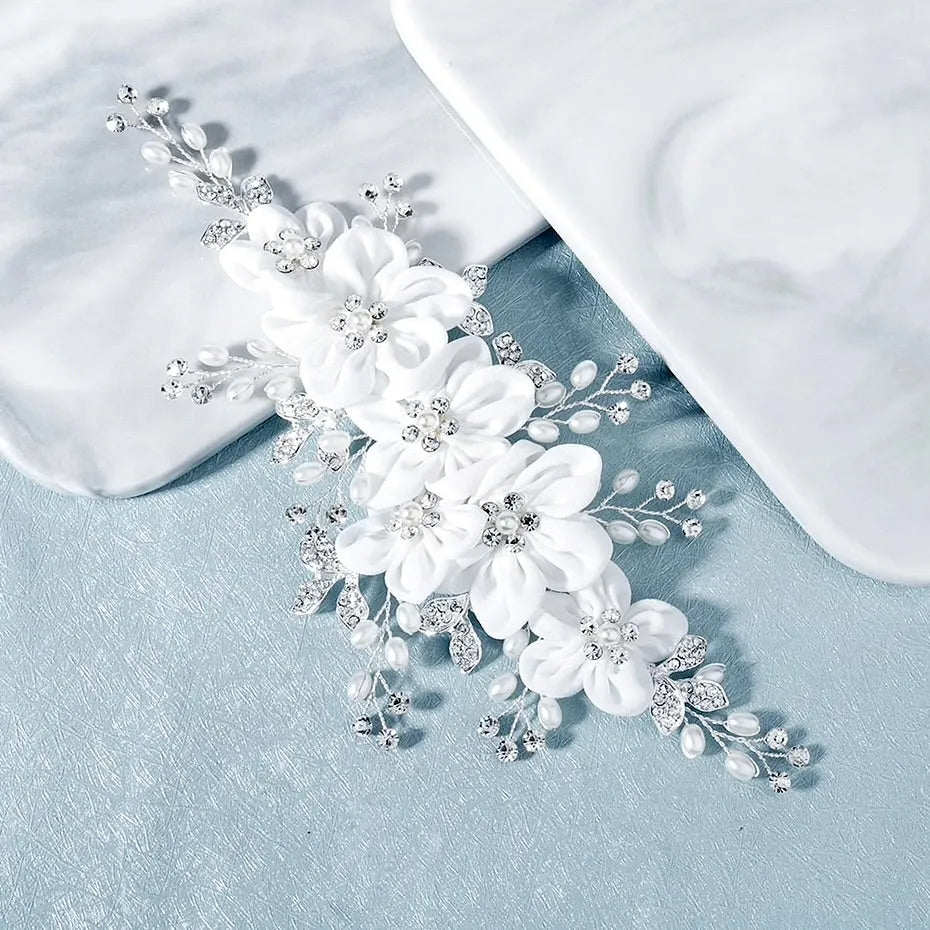 Wedding Hair Accessories - Floral Pearl and Crystal Bridal Hair Clip