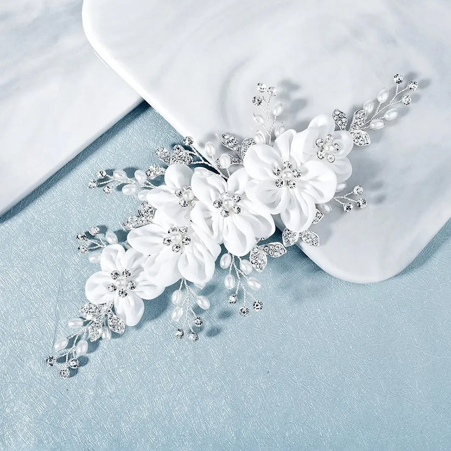 Wedding Hair Accessories - Floral Pearl and Crystal Bridal Hair Clip