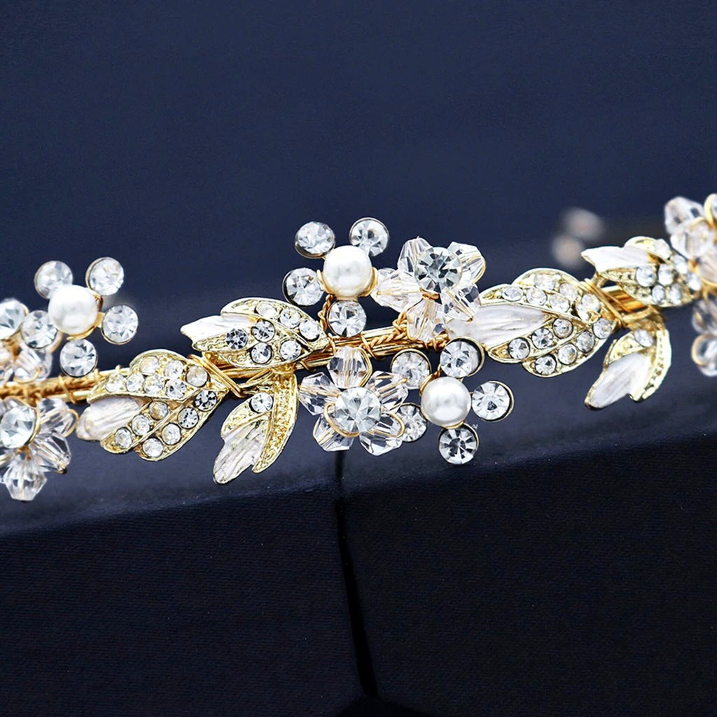 Wedding Hair Accessories - Pearl and Crystal Bridal Headband - Available in Gold and Silver