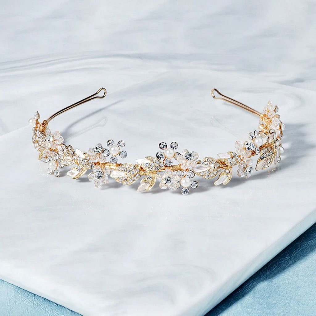 Wedding Hair Accessories - Pearl and Crystal Bridal Headband - Available in Gold and Silver