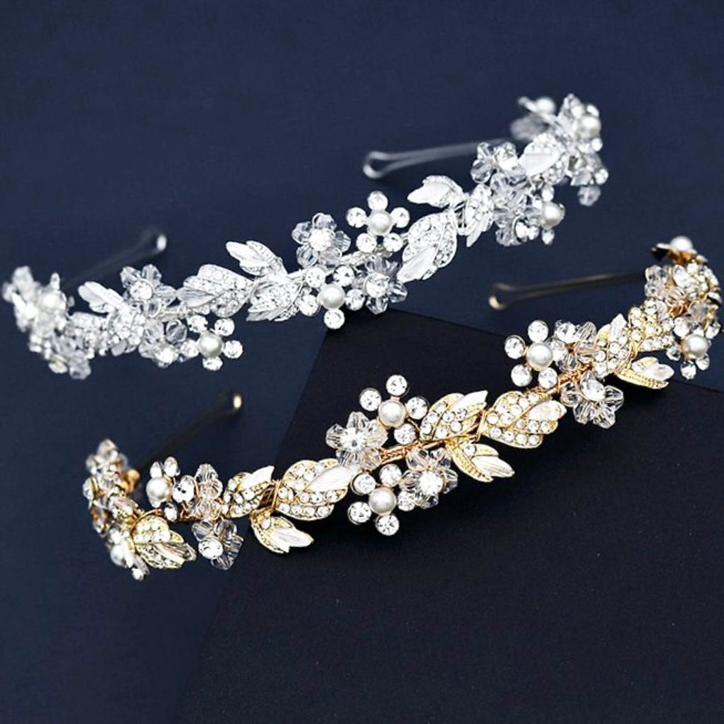 Wedding Hair Accessories - Pearl and Crystal Bridal Headband - Available in Gold and Silver  Edit alt text