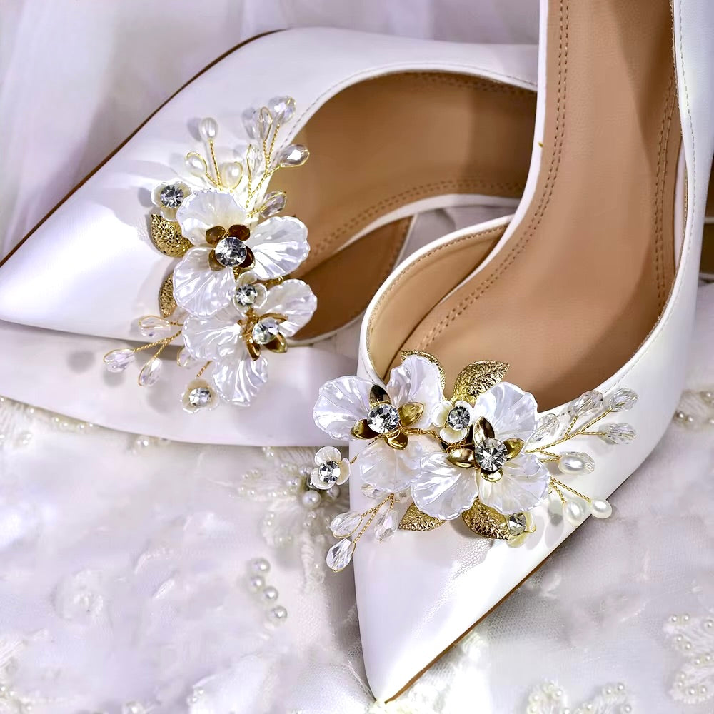 Wedding Accessories - Gold Floral Bridal Shoe Clips