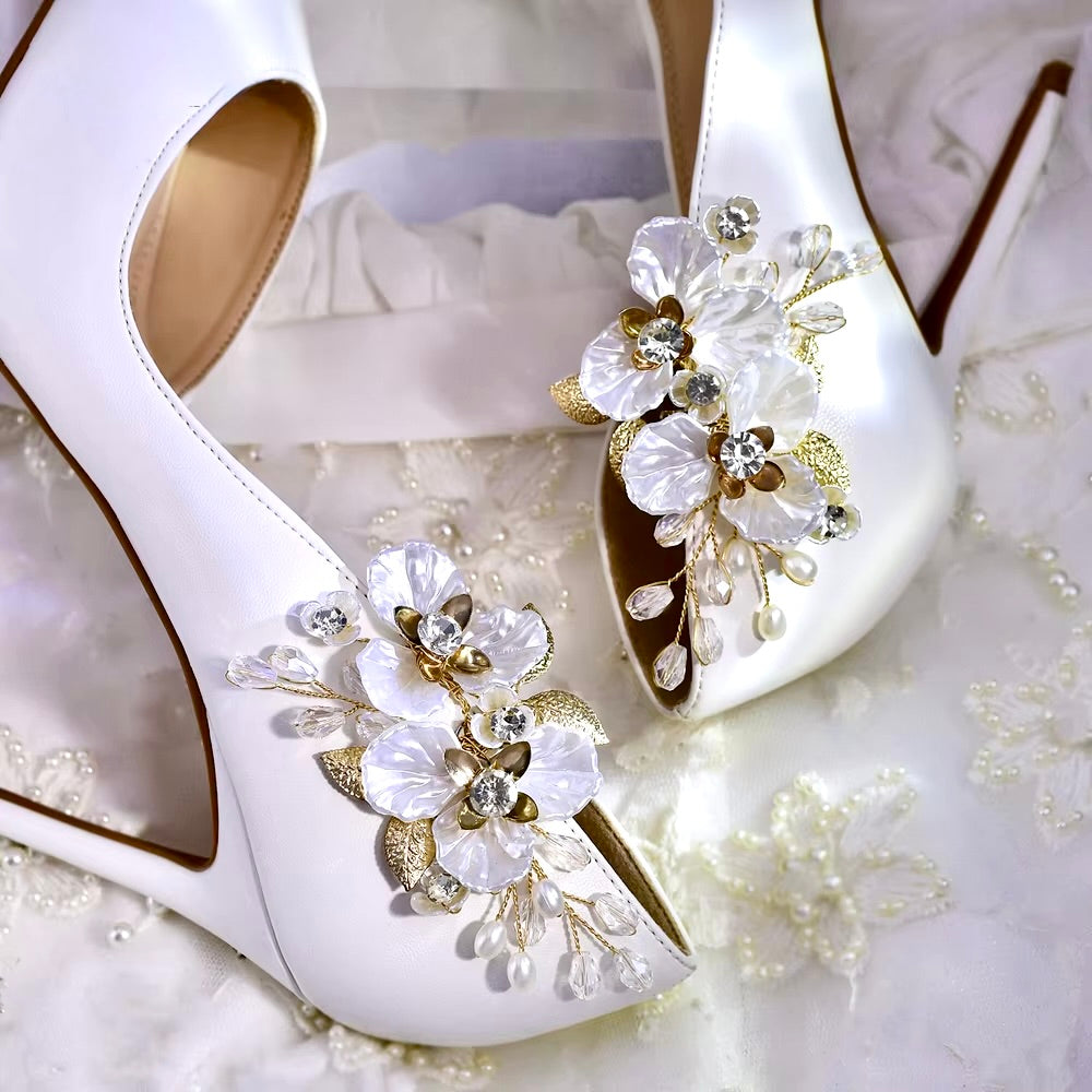 Wedding Accessories - Gold Floral Bridal Shoe Clips