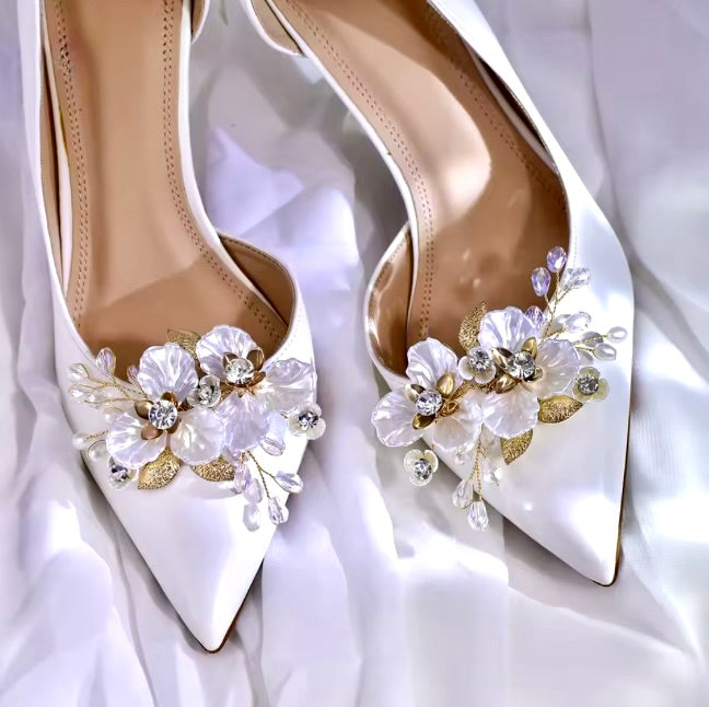 Wedding Accessories - Gold Floral Bridal Shoe Clips