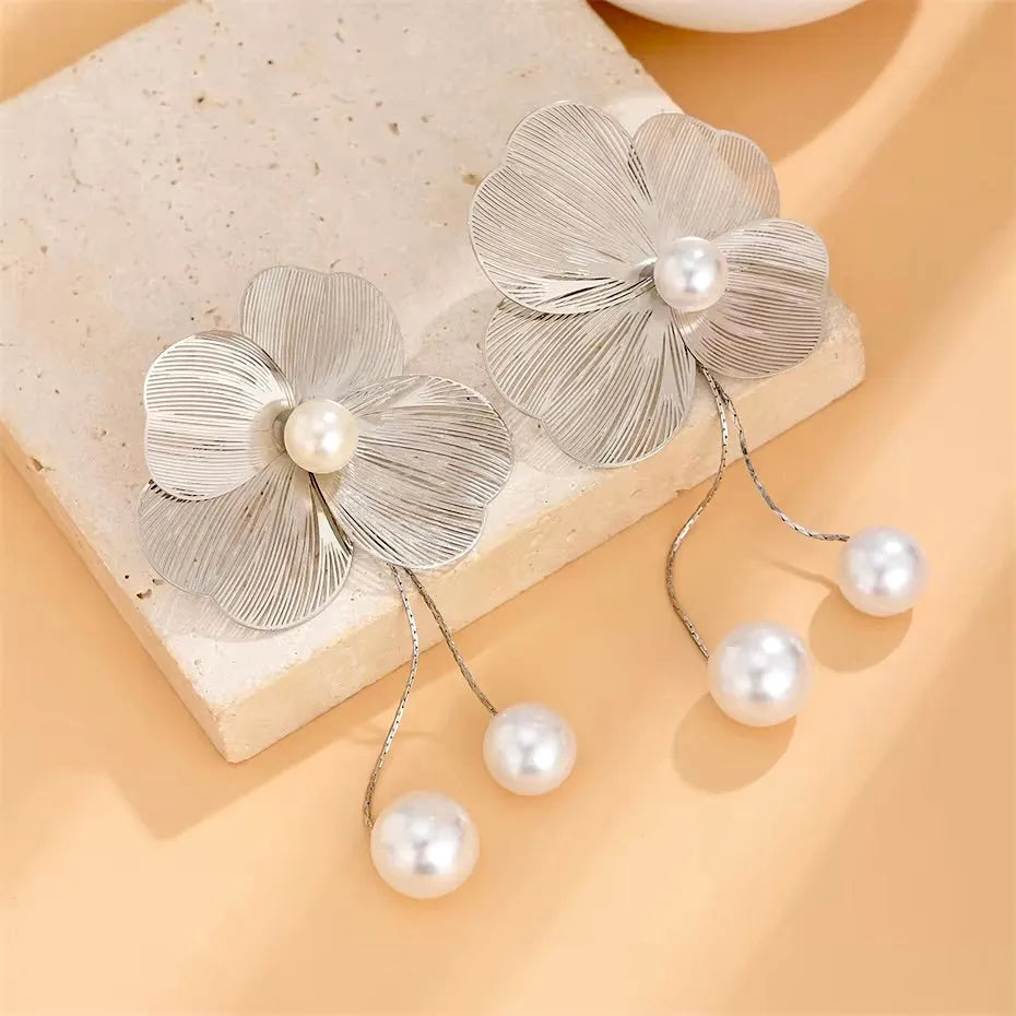Wedding Jewelry - Floral Filigree Bridal Earrings with Pearls