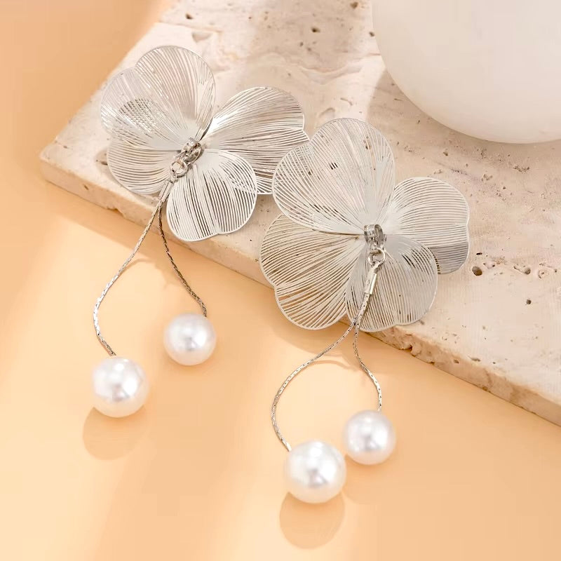 Wedding Jewelry - Floral Filigree Bridal Earrings with Pearls