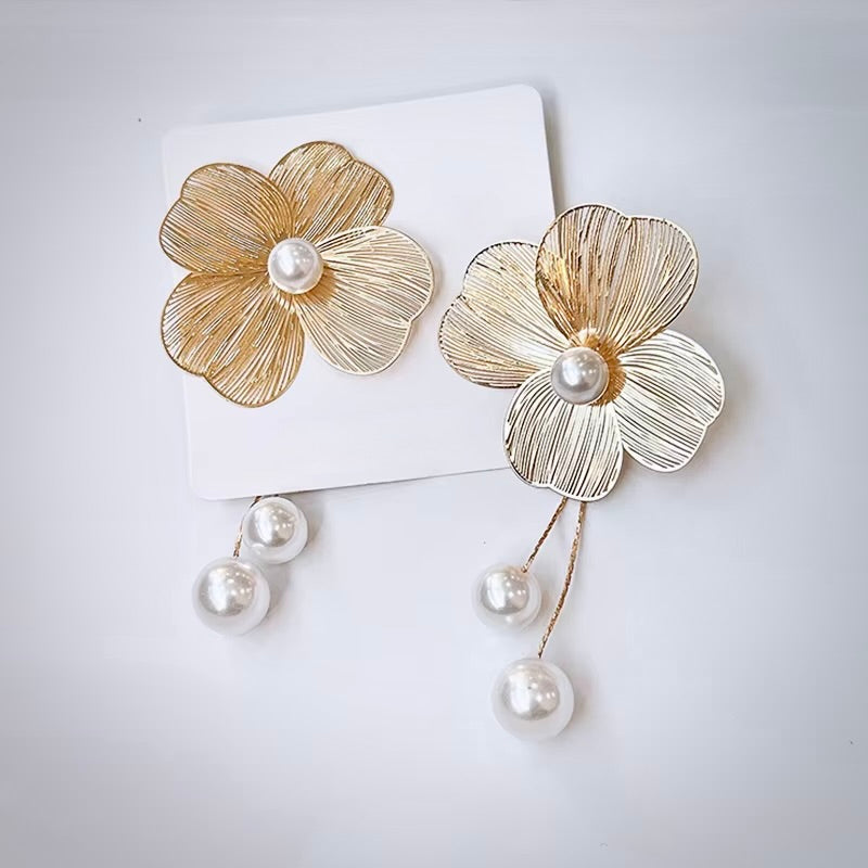 Wedding Jewelry - Floral Filigree Bridal Earrings with Pearls