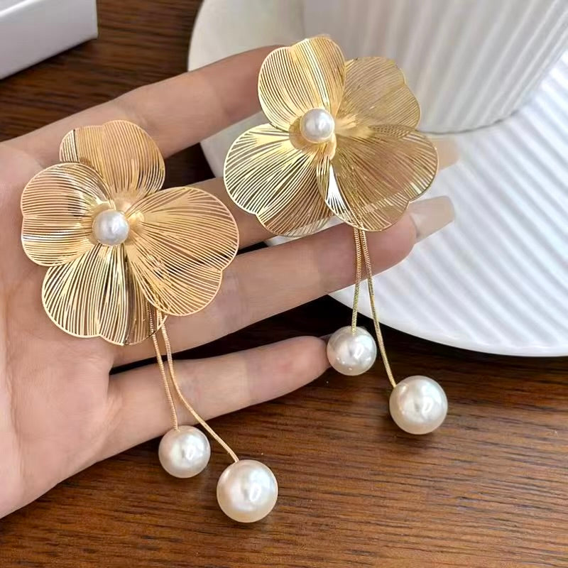 Wedding Jewelry - Floral Filigree Bridal Earrings with Pearls