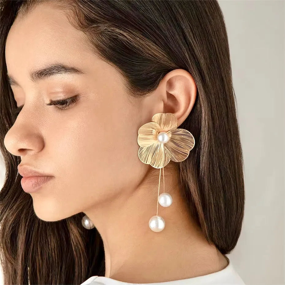 Wedding Jewelry - Floral Filigree Bridal Earrings with Pearls
