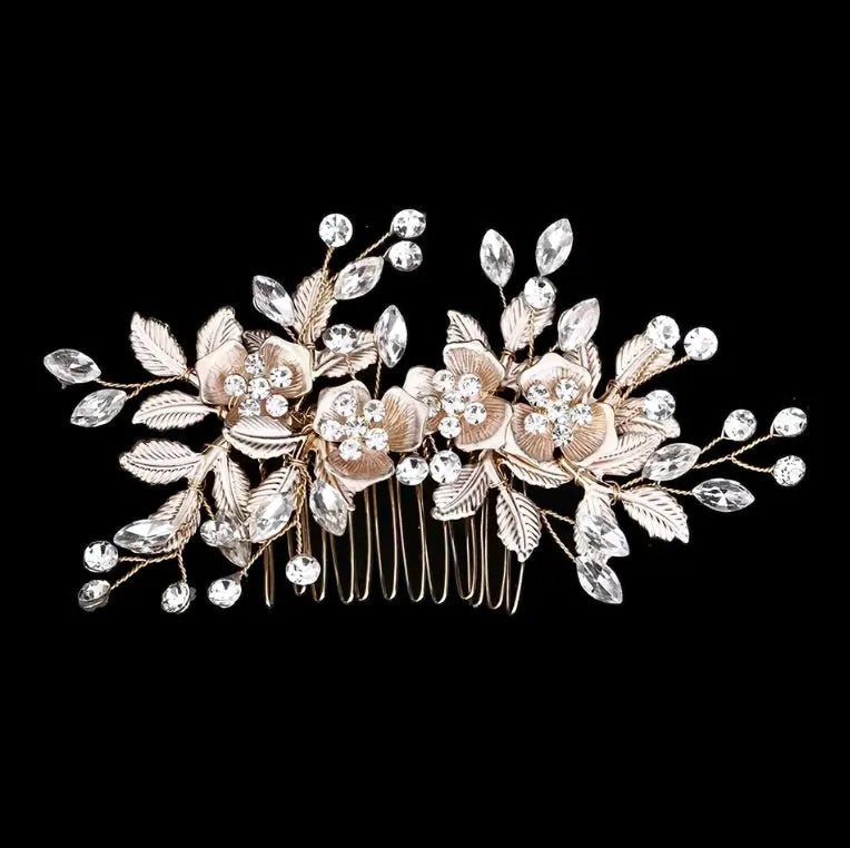 Wedding Hair Accessories - Floral Bridal Hair Comb - Available in Silver and Rose Gold