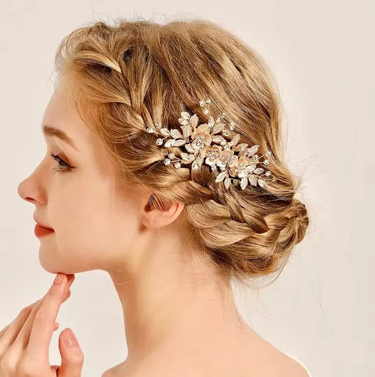 Wedding Hair Accessories - Floral Bridal Hair Comb - Available in Silver and Rose Gold