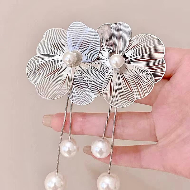 Wedding Jewelry - Floral Filigree Bridal Earrings with Pearls