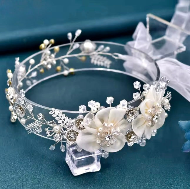 Wedding Accessories - Silk Flowers Crystal and Pearl Bridal Belt/Sash