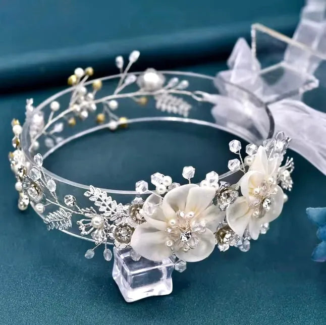 Wedding Accessories - Silk Flowers Crystal and Pearl Bridal Belt/Sash