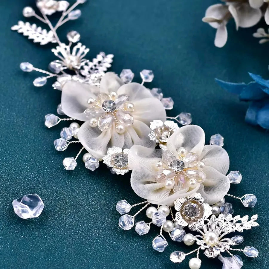 Wedding Accessories - Silk Flowers Crystal and Pearl Bridal Belt/Sash