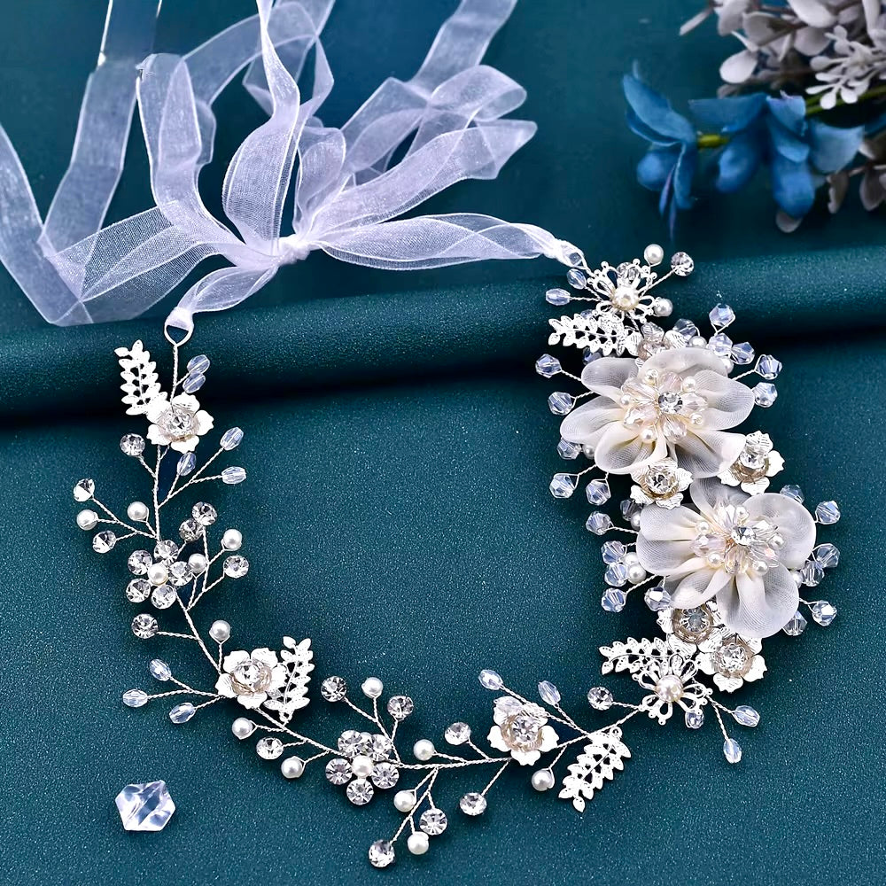 Wedding Accessories - Silk Flowers Crystal and Pearl Bridal Belt/Sash