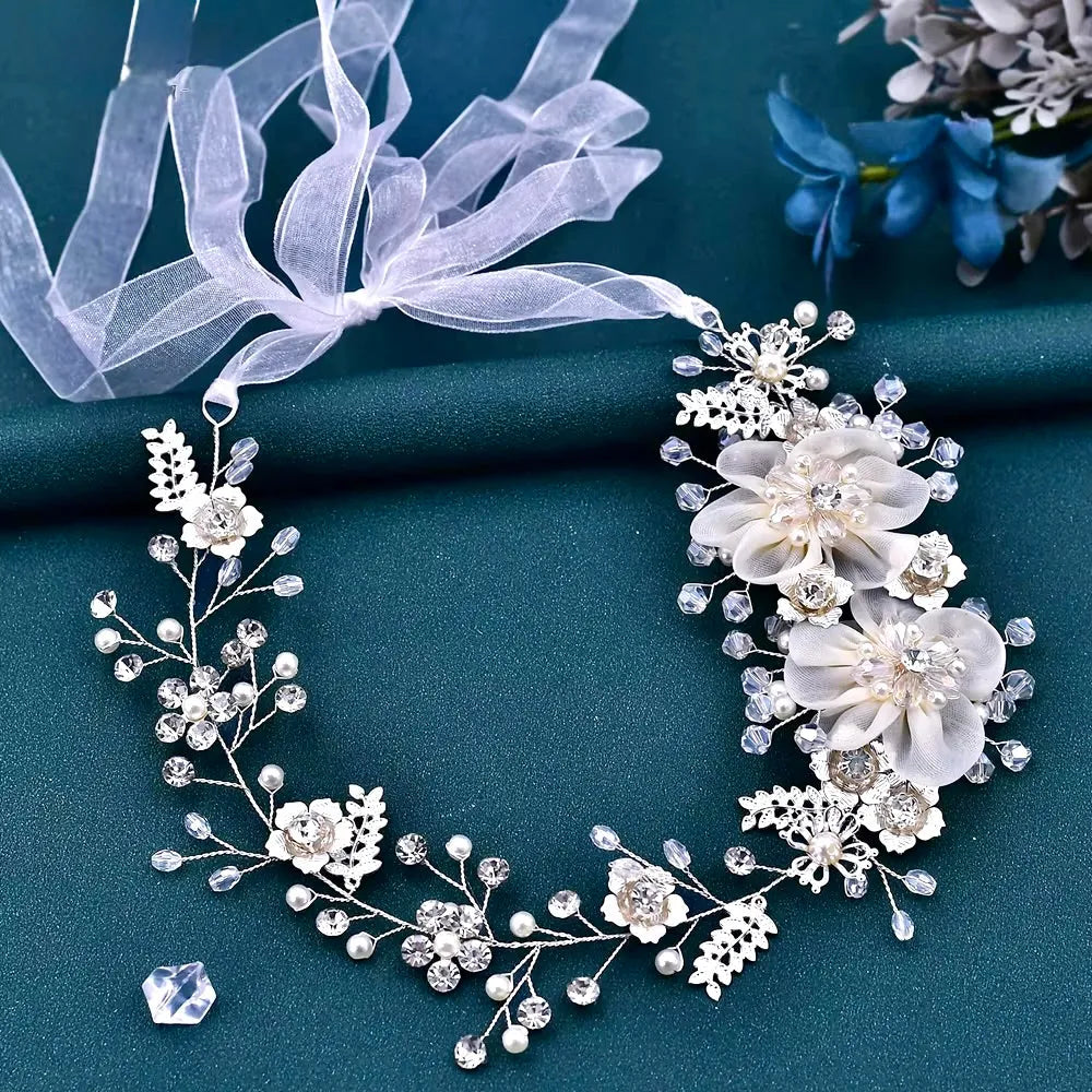 Wedding Accessories - Silk Flowers Crystal and Pearl Bridal Belt/Sash