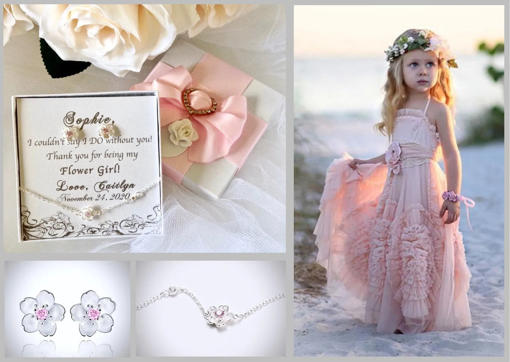 Bridal Party Gifts - Cherry Blossom Earrings and Bracelet Set, Flower Girl Gift