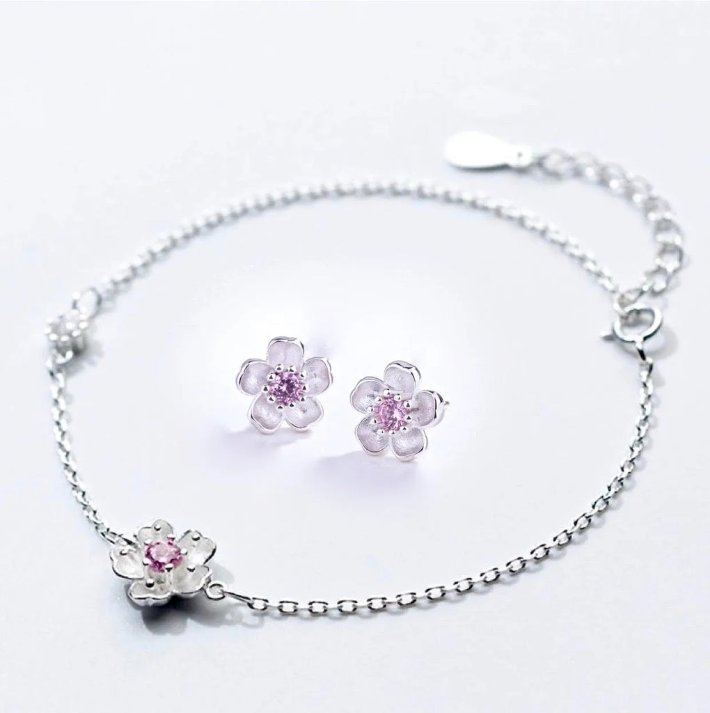 Bridal Party Gifts - Cherry Blossom Earrings and Bracelet Set, Flower Girl Gift