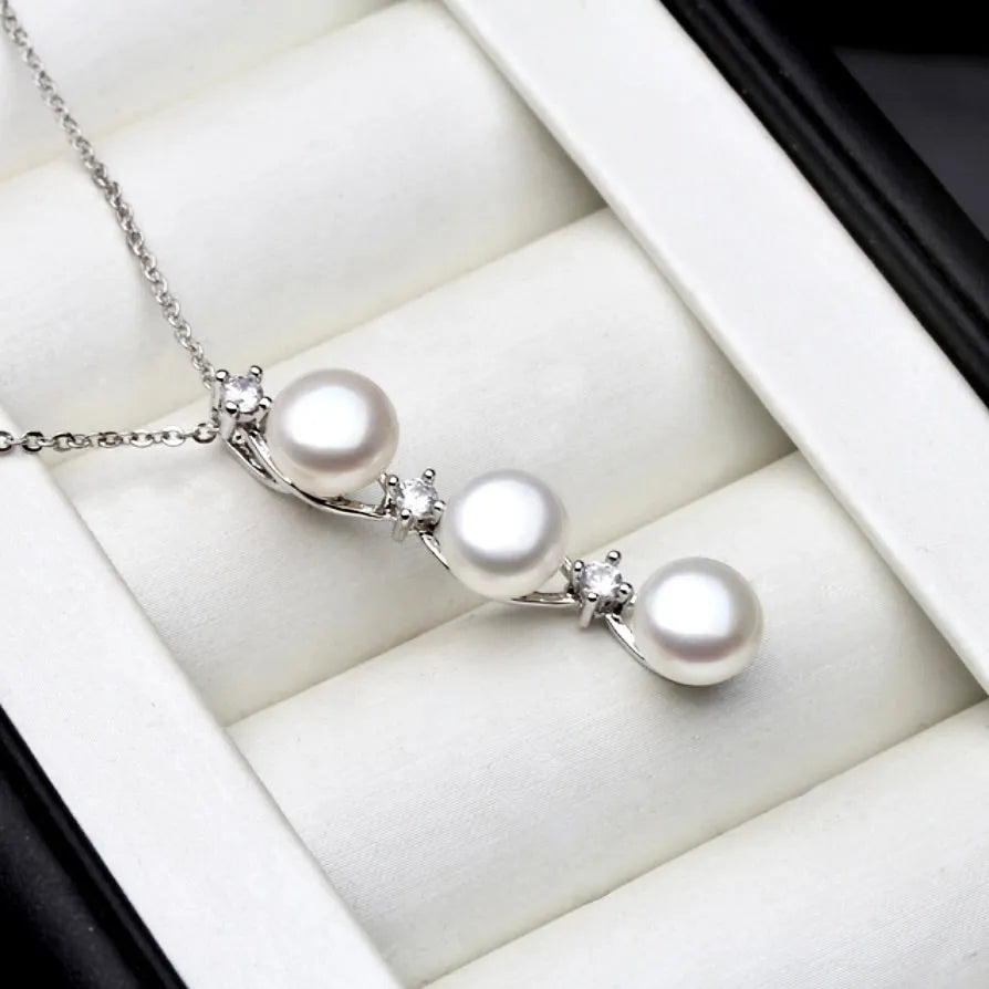 Pearl Wedding Jewelry - Natural Pearl 925 Sterling Silver Bridal Necklace - More Colors