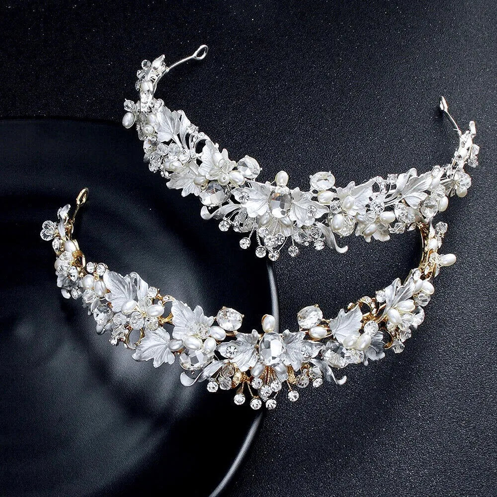 Wedding Hair Accessories -  Pearl and Crystal Bridal Tiara - Available in Yellow Gold and Silver