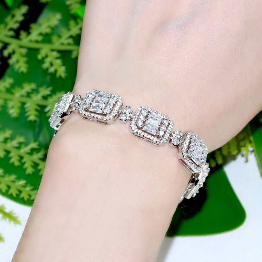 Wedding Jewelry - Geometric Cubic Zirconia Bridal Bracelet