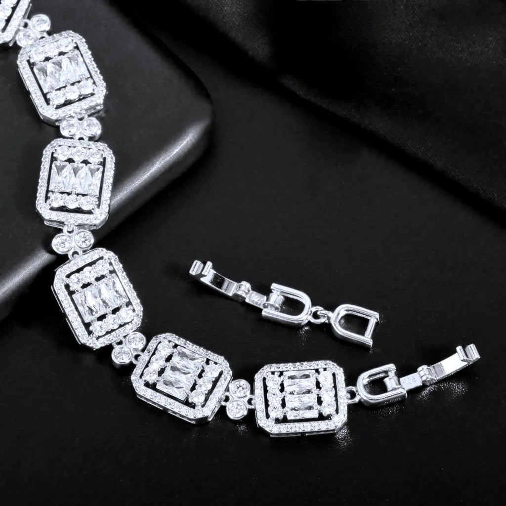 Wedding Jewelry - Geometric Cubic Zirconia Bridal Bracelet