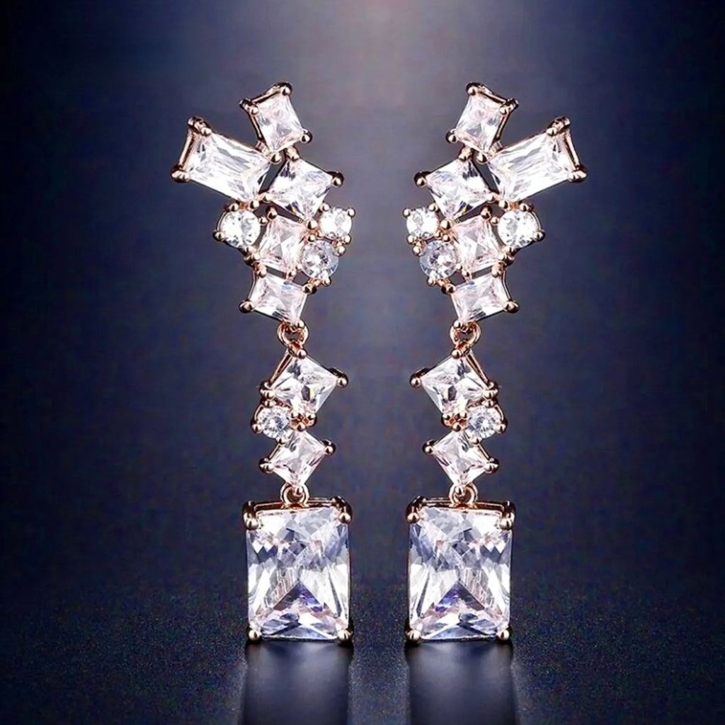 Wedding Jewelry - Cubic Zirconia Bridal Earrings - Available in Silver and Rose Gold