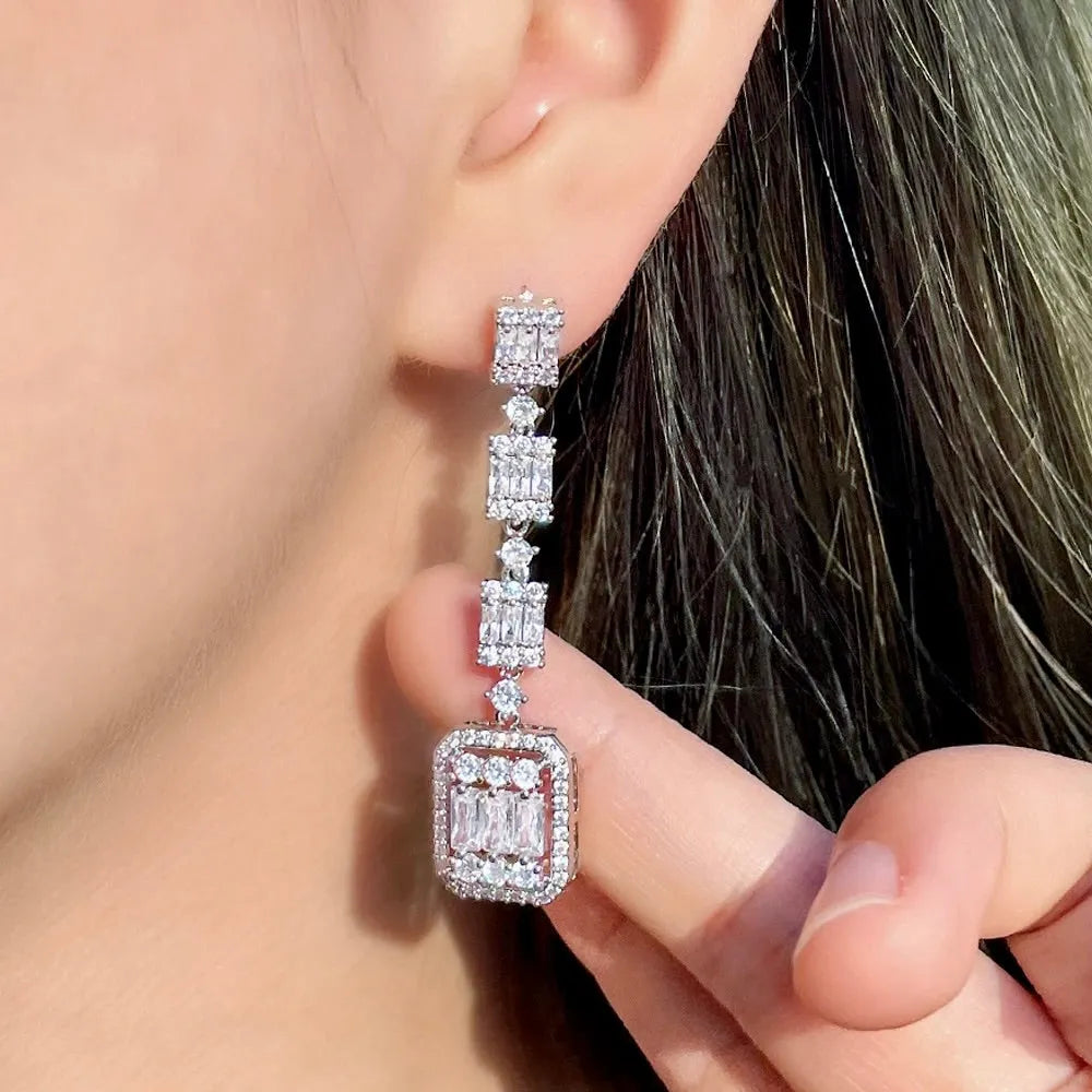 Wedding Jewelry - Geometric Cubic Zirconia Bridal Earrings