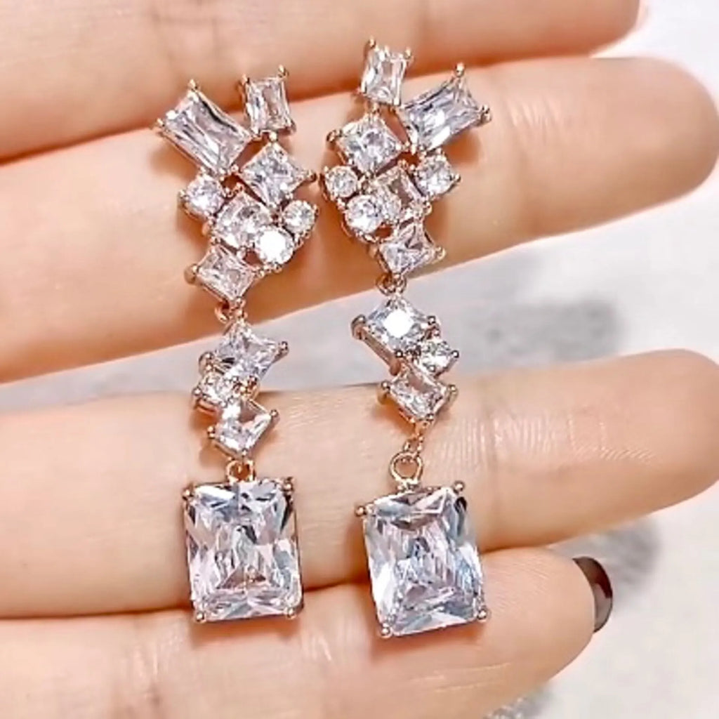 Wedding Jewelry - Cubic Zirconia Bridal Earrings - Available in Silver and Rose Gold