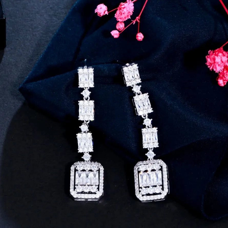 Wedding Jewelry - Geometric Cubic Zirconia Bridal Earrings