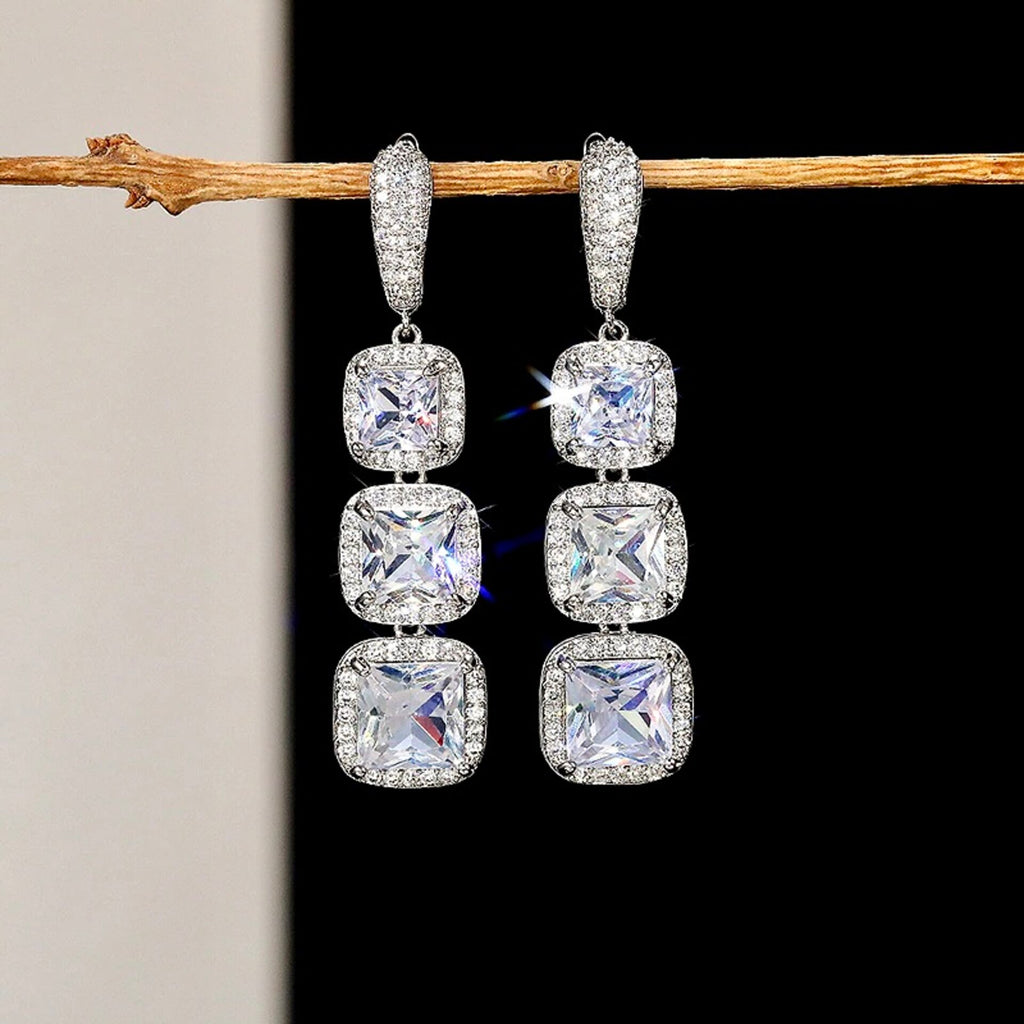 Wedding Jewelry - Geometric Cubic Zirconia Bridal Earrings