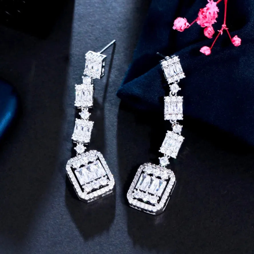 Wedding Jewelry - Geometric Cubic Zirconia Bridal Earrings