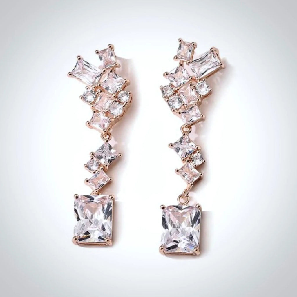 Wedding Jewelry - Cubic Zirconia Bridal Earrings - Available in Silver and Rose Gold