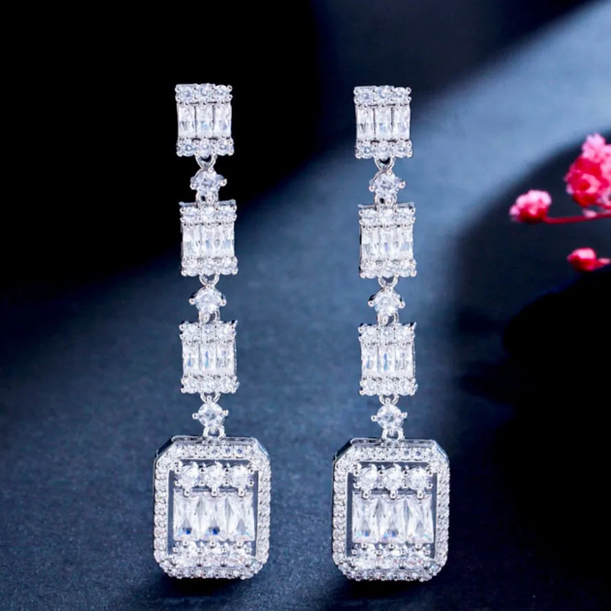 Wedding Jewelry - Geometric Cubic Zirconia Bridal Earrings