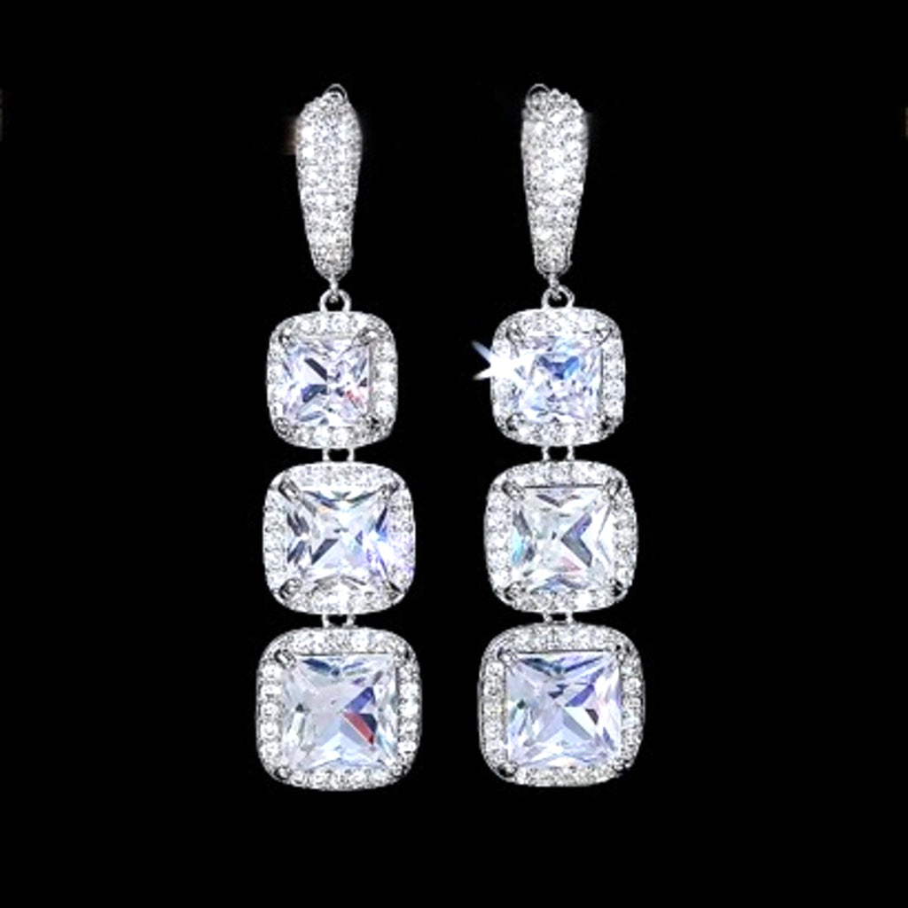 Wedding Jewelry - Geometric Cubic Zirconia Bridal Earrings