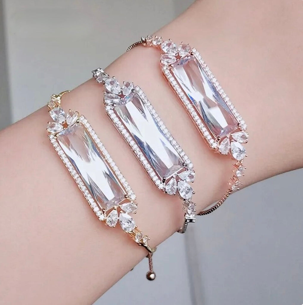 Wedding Jewelry - Geometric Cubic Zirconia Bridal Bracelet - Available in Silver, Rose Gold and Yellow Gold