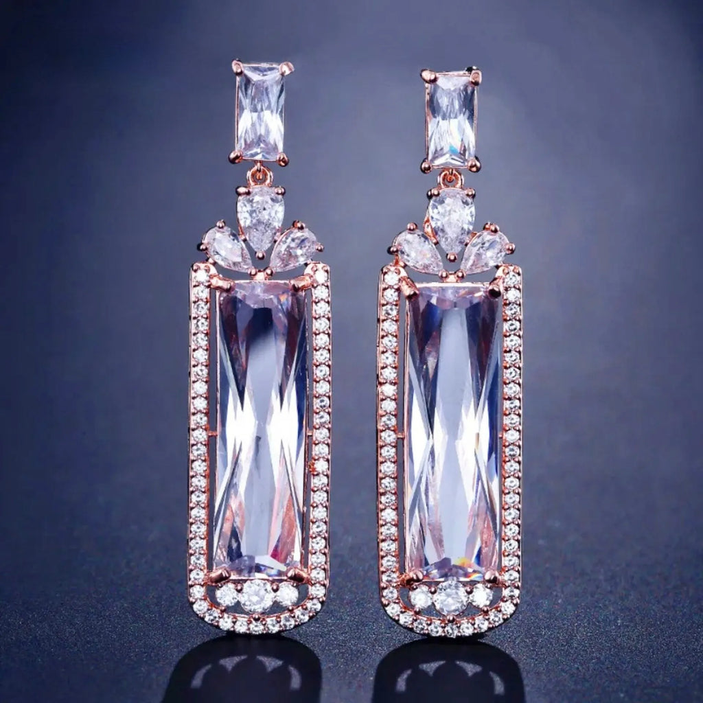 Wedding Jewelry - Geometric Cubic Zirconia Bridal Earrings - Available in Silver, Rose Gold and Yellow Gold