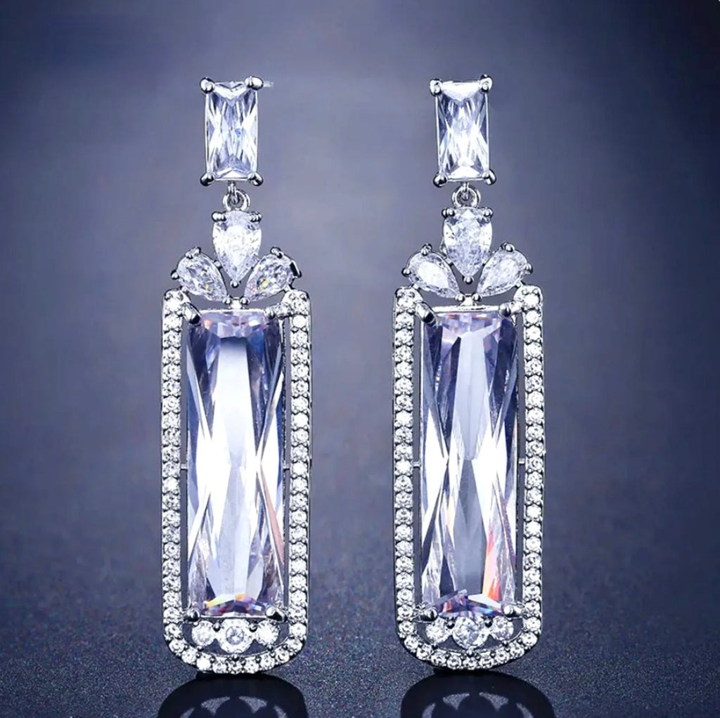 Wedding Jewelry - Geometric Cubic Zirconia Bridal Earrings - Available in Silver, Rose Gold and Yellow Gold