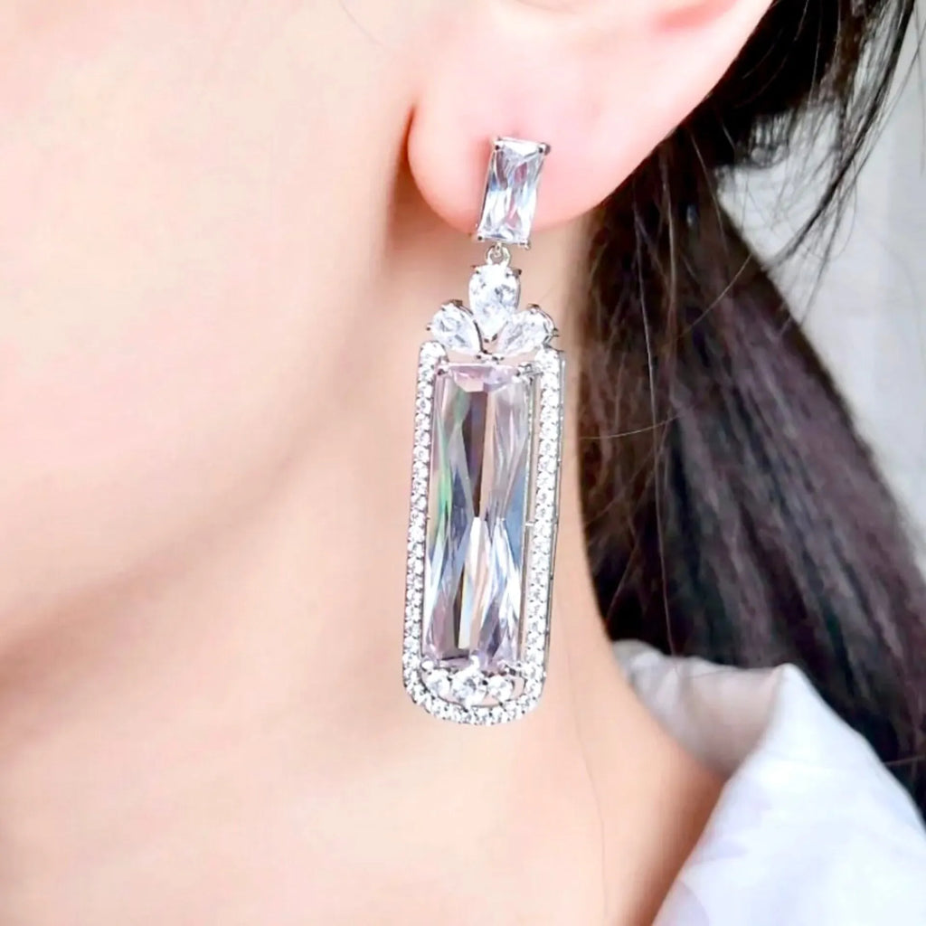 Wedding Jewelry - Geometric Cubic Zirconia Bridal Earrings - Available in Silver, Rose Gold and Yellow Gold