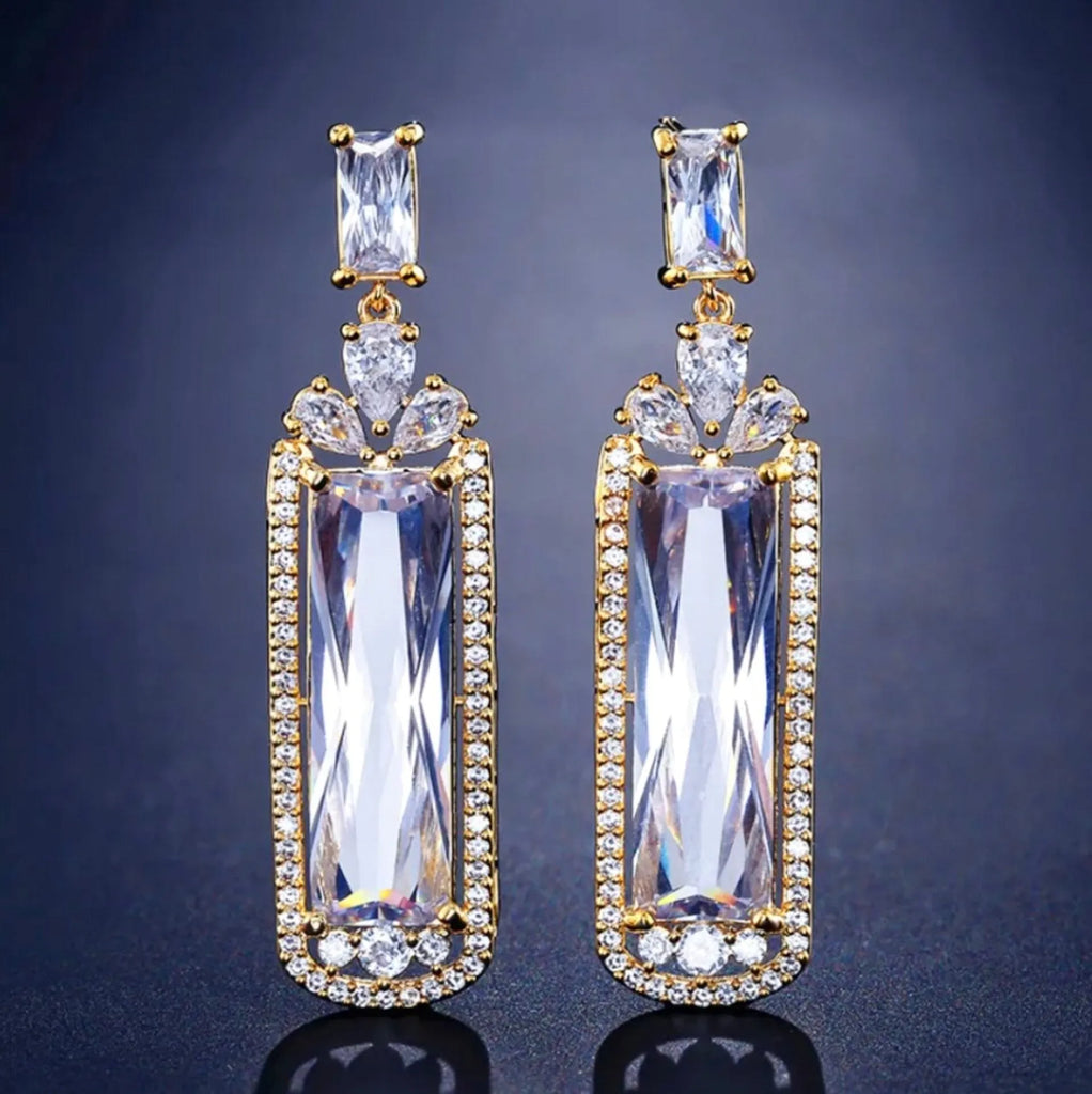 Wedding Jewelry - Geometric Cubic Zirconia Bridal Earrings - Available in Silver, Rose Gold and Yellow Gold